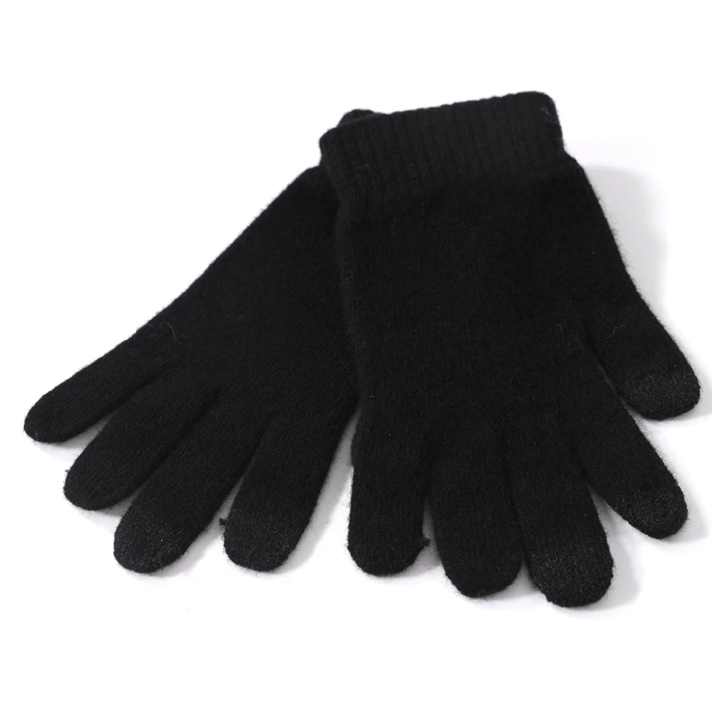 100% Real Wool Knitted Gloves Touchscreen Finger Men Women Autumn Winter Thick Cable Warm Wrist Length Classic Female Mitten