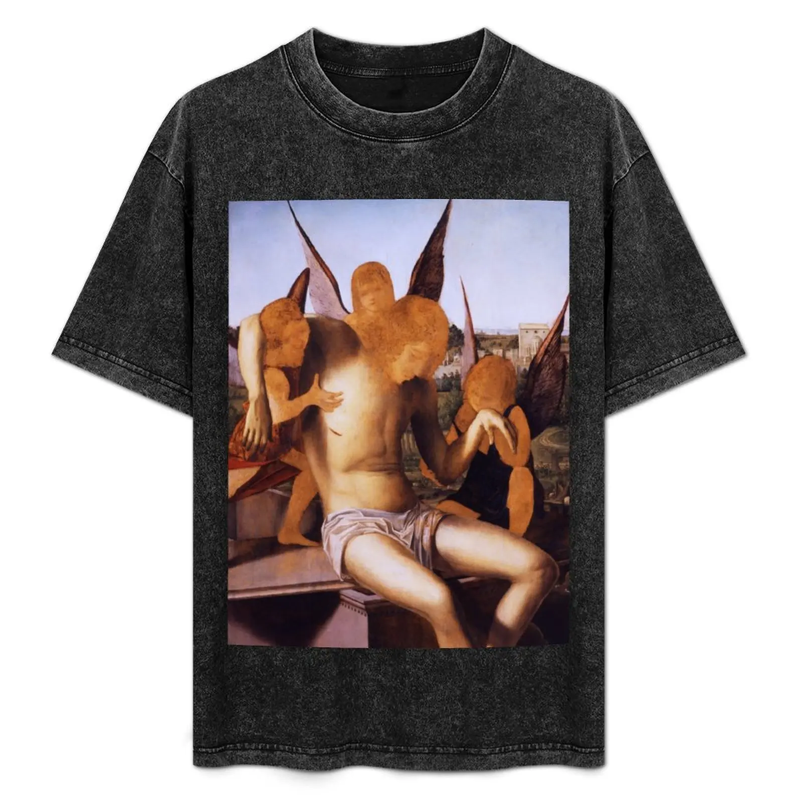Camiseta Pieta com Três Anjos de Antonello da Messina Camiseta Básica Confortável para Homens