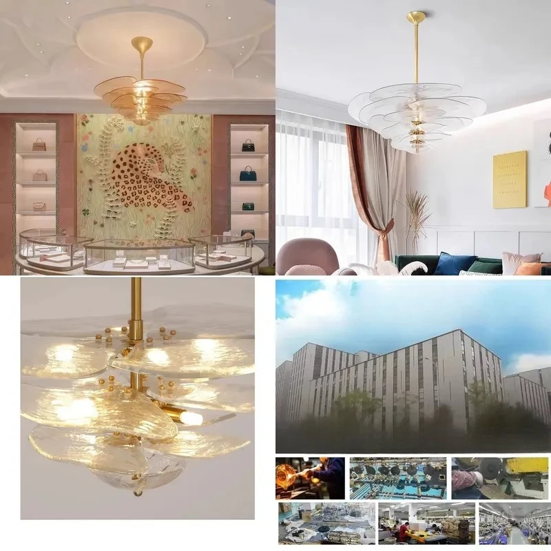 for JYLIGHTING Lilypad Glass Chandelier Handmade Petal Ceiling Light for Dining Room Bedroom or Entrance