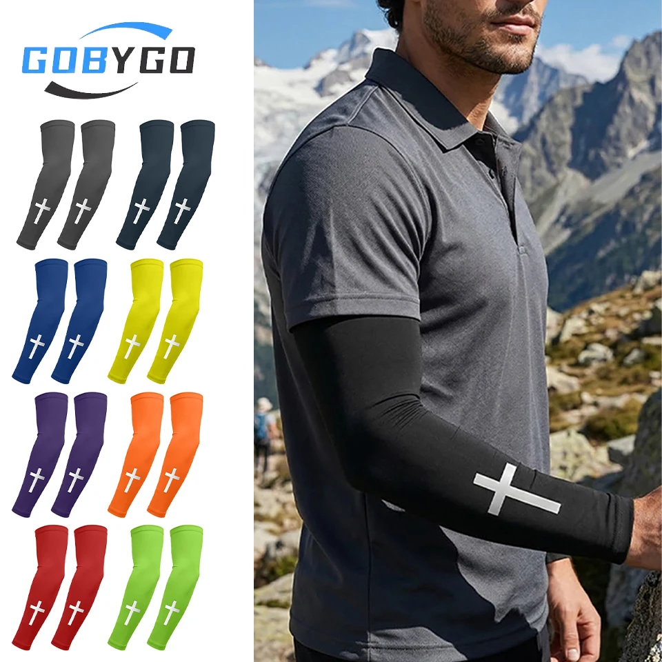 

GOBYGO 1Pair Summer UV Protection Arm Sleeves Outdoor Sports Heat Transfer Cross Design Lightweight Ice Silk Cooling Sleeves