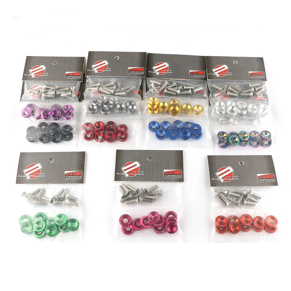 10 pcs Aluminum Car Fender Bumper Engine Washer Bolts JDM M6x20mm Modified Hex Fasteners Concave Screws Universal