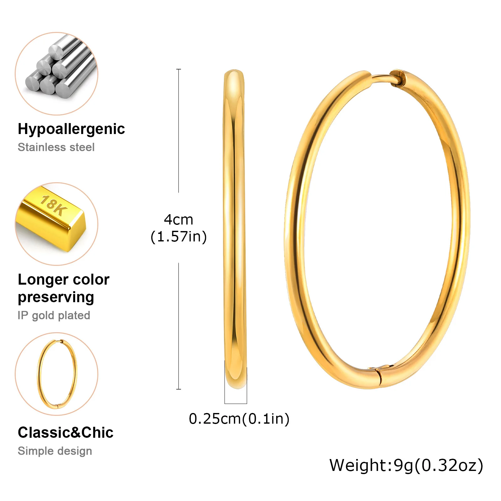 Women's Minimalist Gold Hoop Earrings, Everyday Elegance