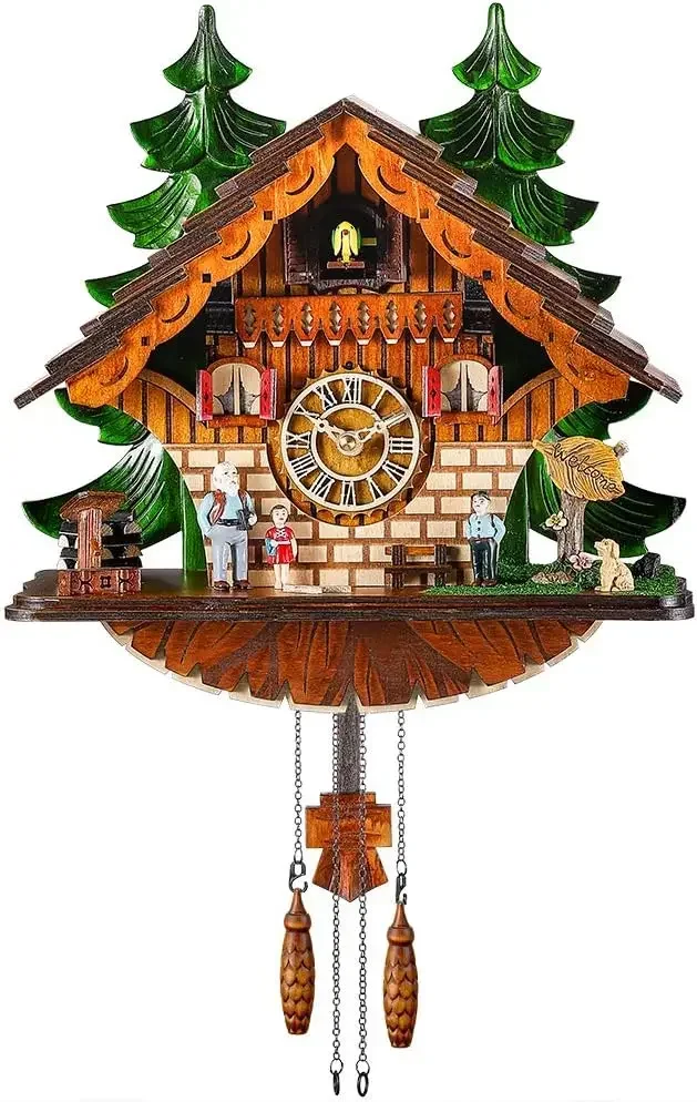 Clock Traditional Chalet Black Forest House Clock Handcrafted Wooden Wall Pendulum Quartz Clock