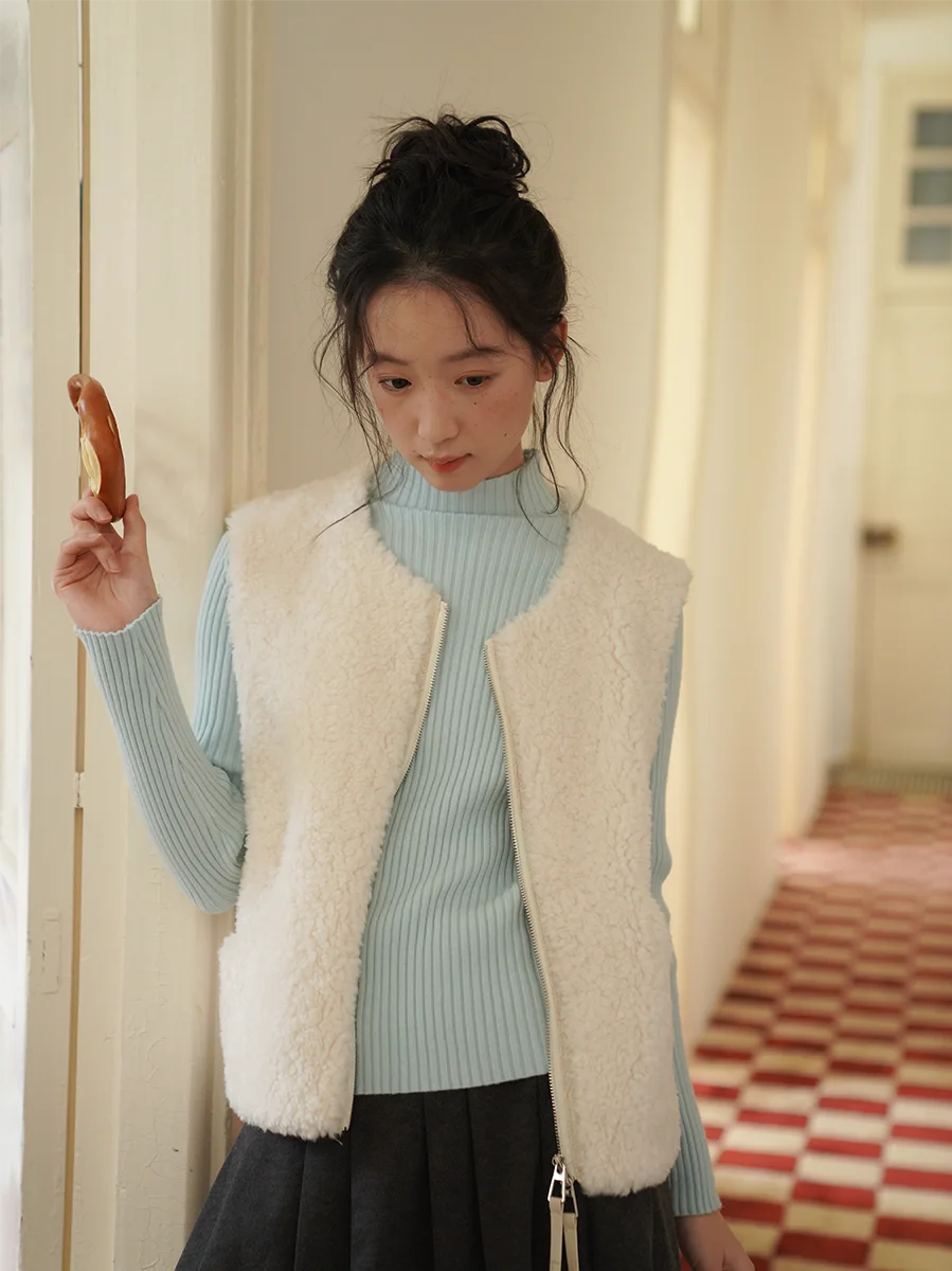 

Теплый зимний жилет из овечьего вельвета для женщин, многоразовый, термо-безрукавка из полиэстера, однотонный, для повседневной носки