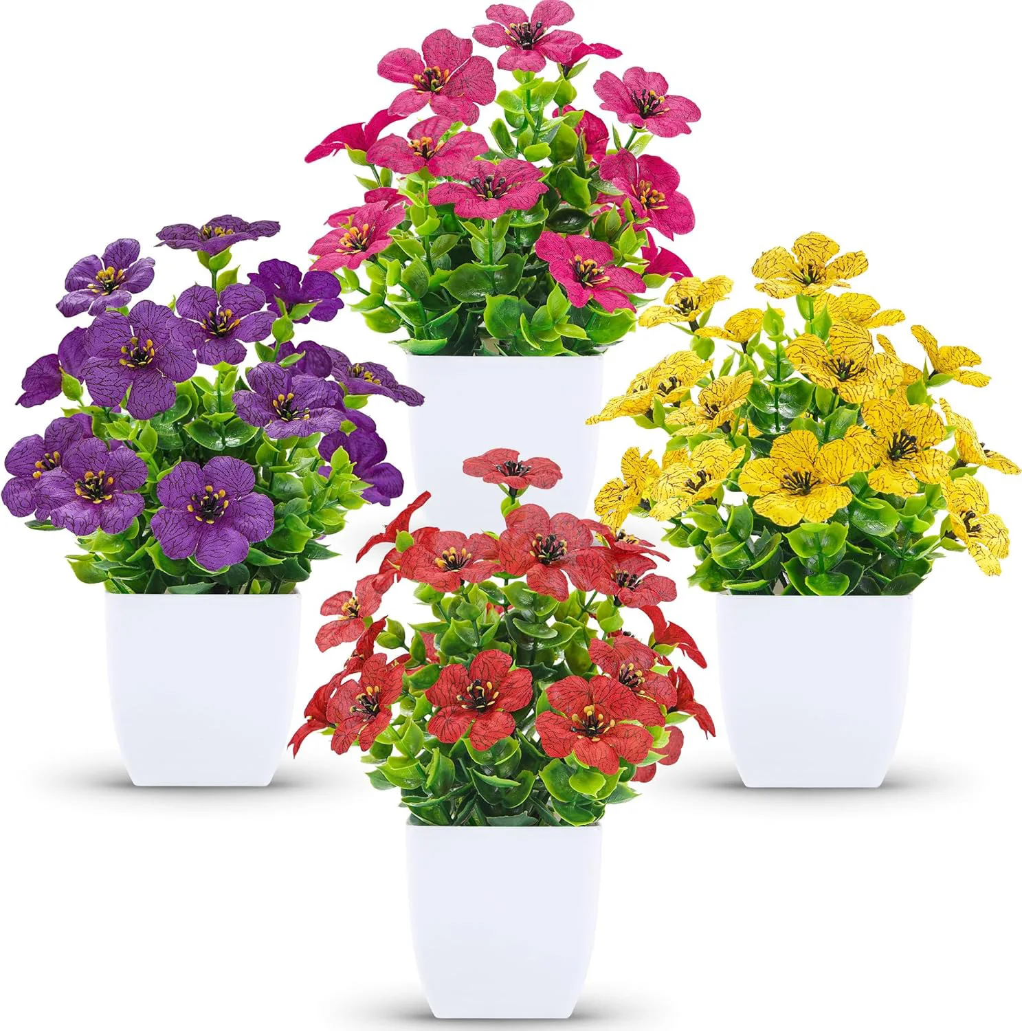 

1pcs Small Artificial Potted Flower Daisy with Eucalyptus Leaves for Indoor Home Desk Bathroom Office Room Table Decoration