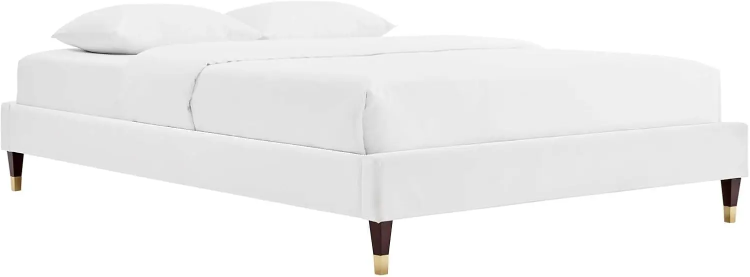 Mod-6270-Whi Harlow Queen Performance Velvet Platform Bed Frame, White