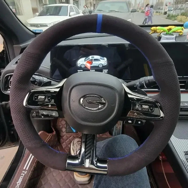 For GAC Trumpchi Empow 2021-2024 Car Interior Accessories Hand Stitched Non-Slip Wear Resistant Suede Car Steering Wheel Cover