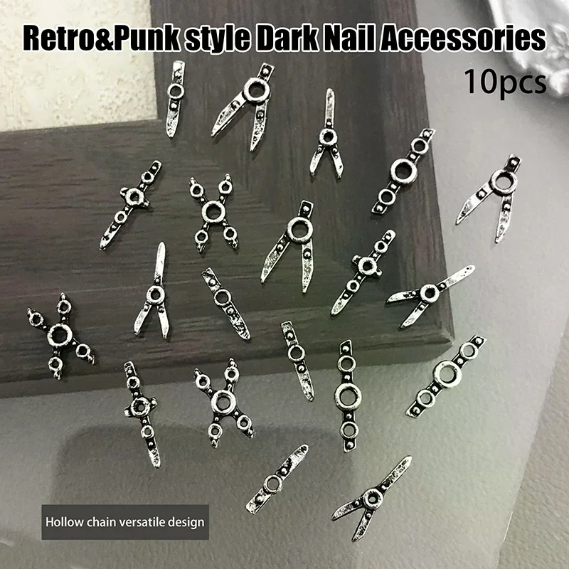10PCS Punk-style Heavy Metal Rock Nail Art Charms Alloy Accessories For Retro Nails Decoration Manicure Supplies