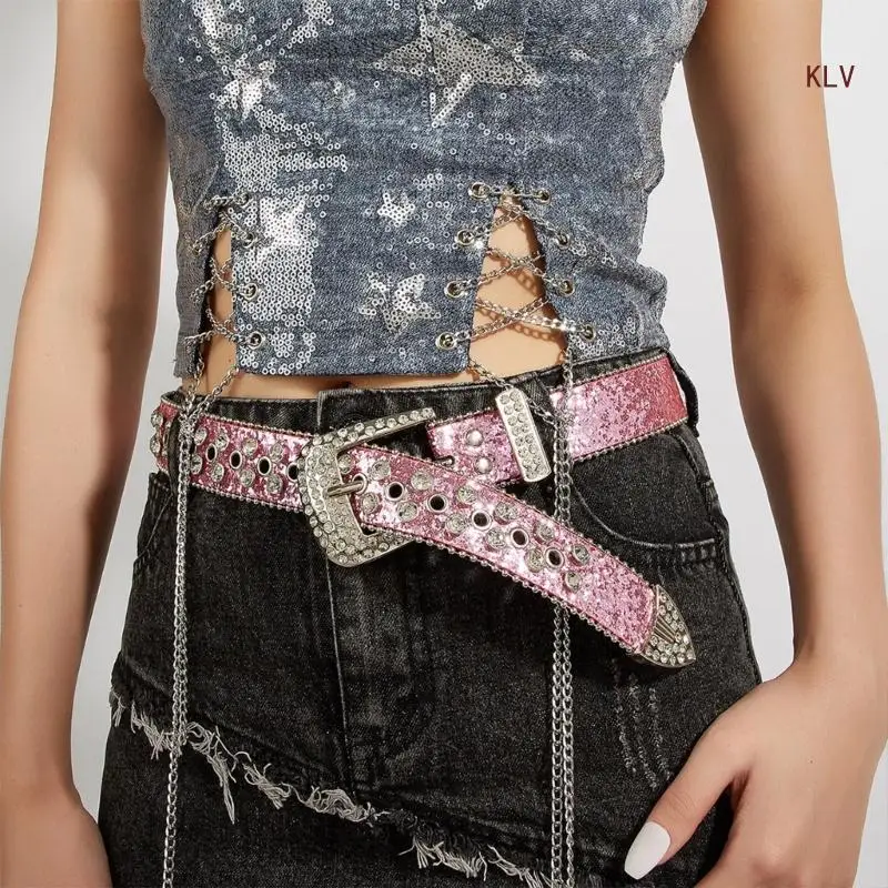 

Shinning Buckle Waist Belt for Street Culture Enthusiasts Adjustable Belt for Cowboy Cowgirl Teens Female