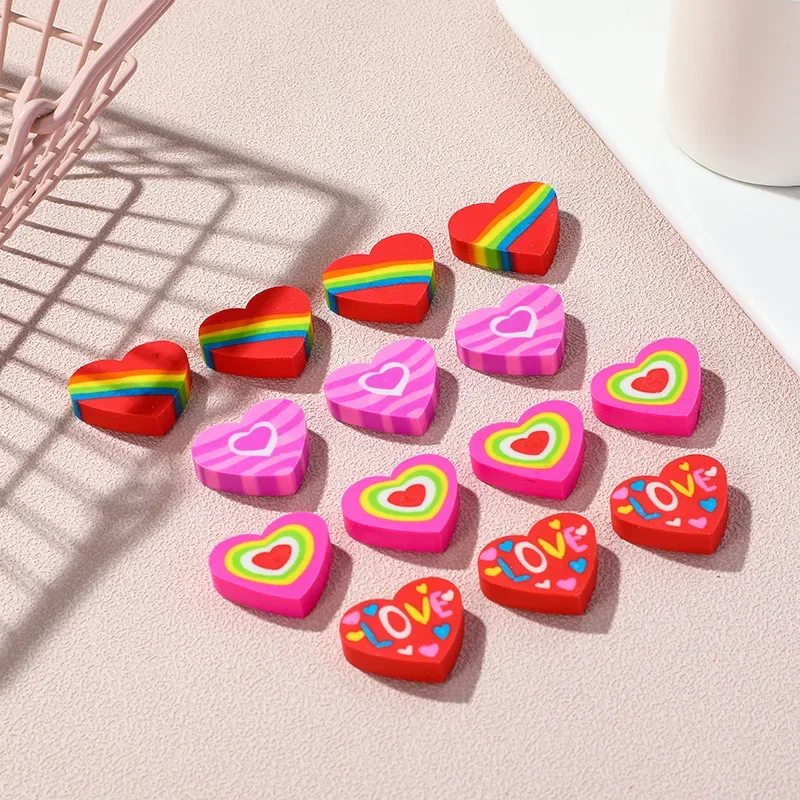 1/10Pcs Cute Colorful Heart-Shaped Erasers Creative Student Gifts Kawaii Cartoon Love Pencil Rubber Kids School Stationery Gift