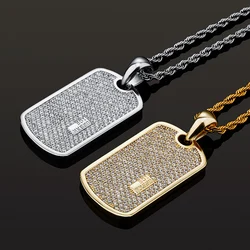 Hip Hop 3A+ CZ Stone Paved Bling Iced Out DIY Customized Name Letter Square Pendants Necklaces Dog Tag for Men Rapper Jewelry
