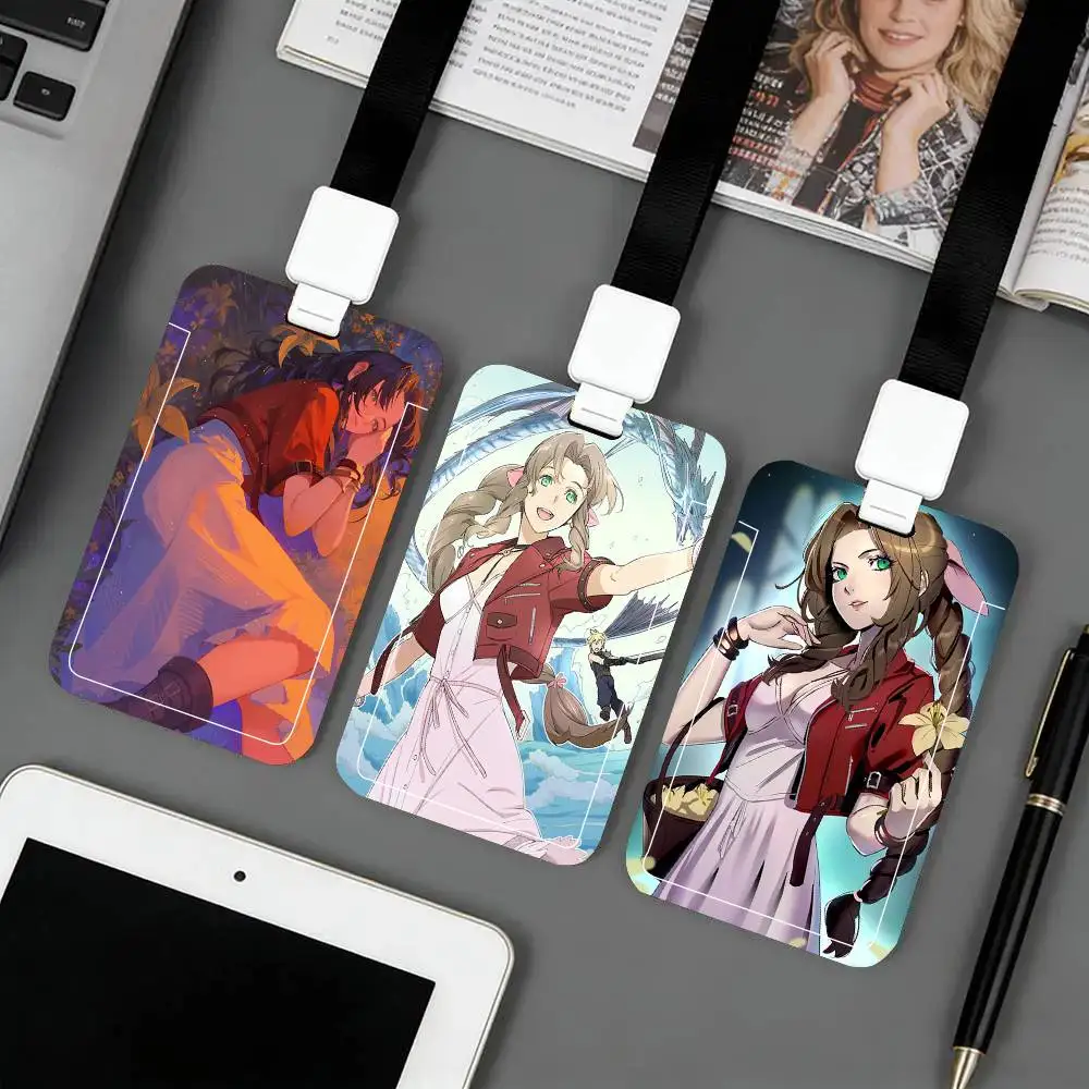 Aerith Animated Game Character F-FINAL FANTASY VII Black Lanyard Card Holders Student Meal Cards And Campus Ids School