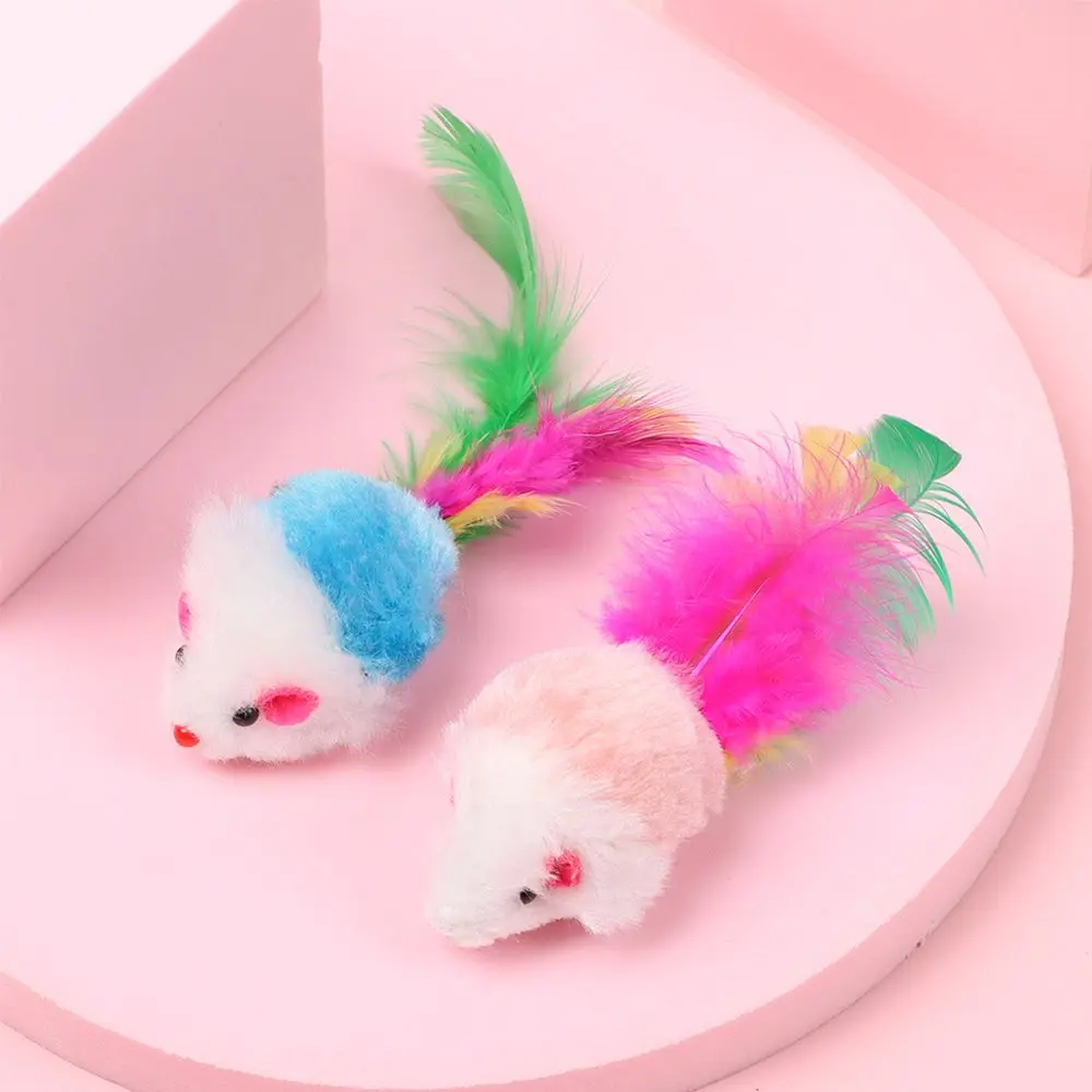 10Pcs Funny Cat Mouse Toys Interactive Mice Rattle Set for Indoor Cats and Kittens Assorted Color Catnip Toys with Feather Tail