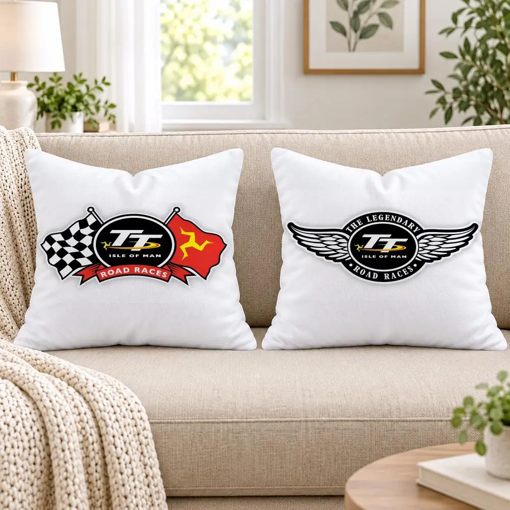 I-Isle Of Man TT Cushion Cover Short Plush Double-Sided Printing Sofa Bedroom Pillow Case Aesthetic Home Decor