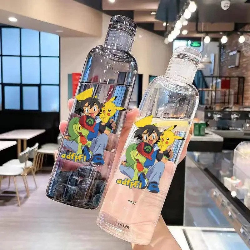 500ML Pikachu Sports Water Cup Cute Cartoon Plastic Cup with Time Scale Water Bottle Students Outdoor Couple Cup view 4