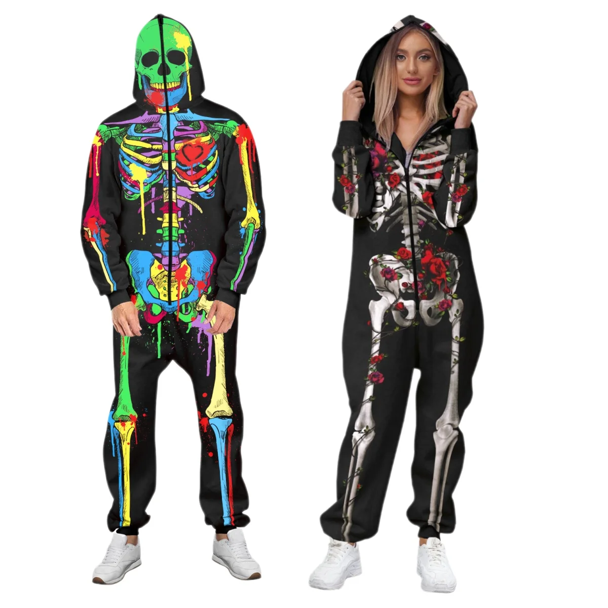 

Anime Zombie Skeleton Printed Bodysuit For Unisex Funny Baggy Jumpsuit Costume Halloween Carnival Theme Party Clothing
