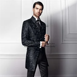 Black Jacquard Wedding Suits For Men 3 Pieces Sets Groom Tuxedo Formal Business Male Prom Blazers Long Terno Masculinos Completo