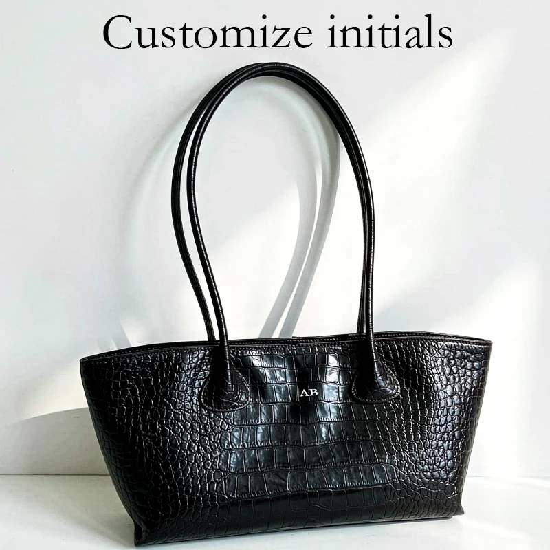 Customize Initials Leather Crocodile Pattern Tote Bags For Women Luxury Designer Handbags 2026 New In Cowhide Underarm Shoulder