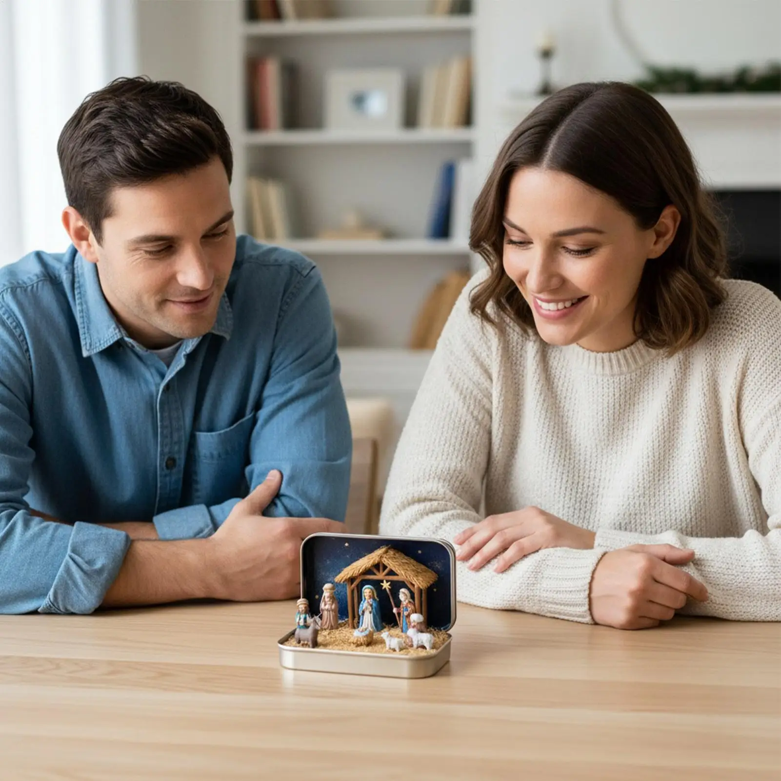 

Mini Nativity Scene Tin Box Set Handmade pocket Nativity scene gift Jar Resin Christ Nativity scene figures for Church Groups