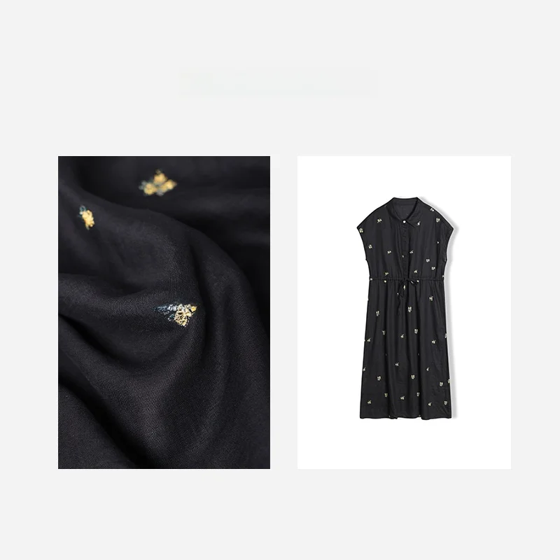 

Женское летнее повседневное комфортное дышащее платье миди А-силуэта Bla Han Haax с вышивкой и утяжкой на талии