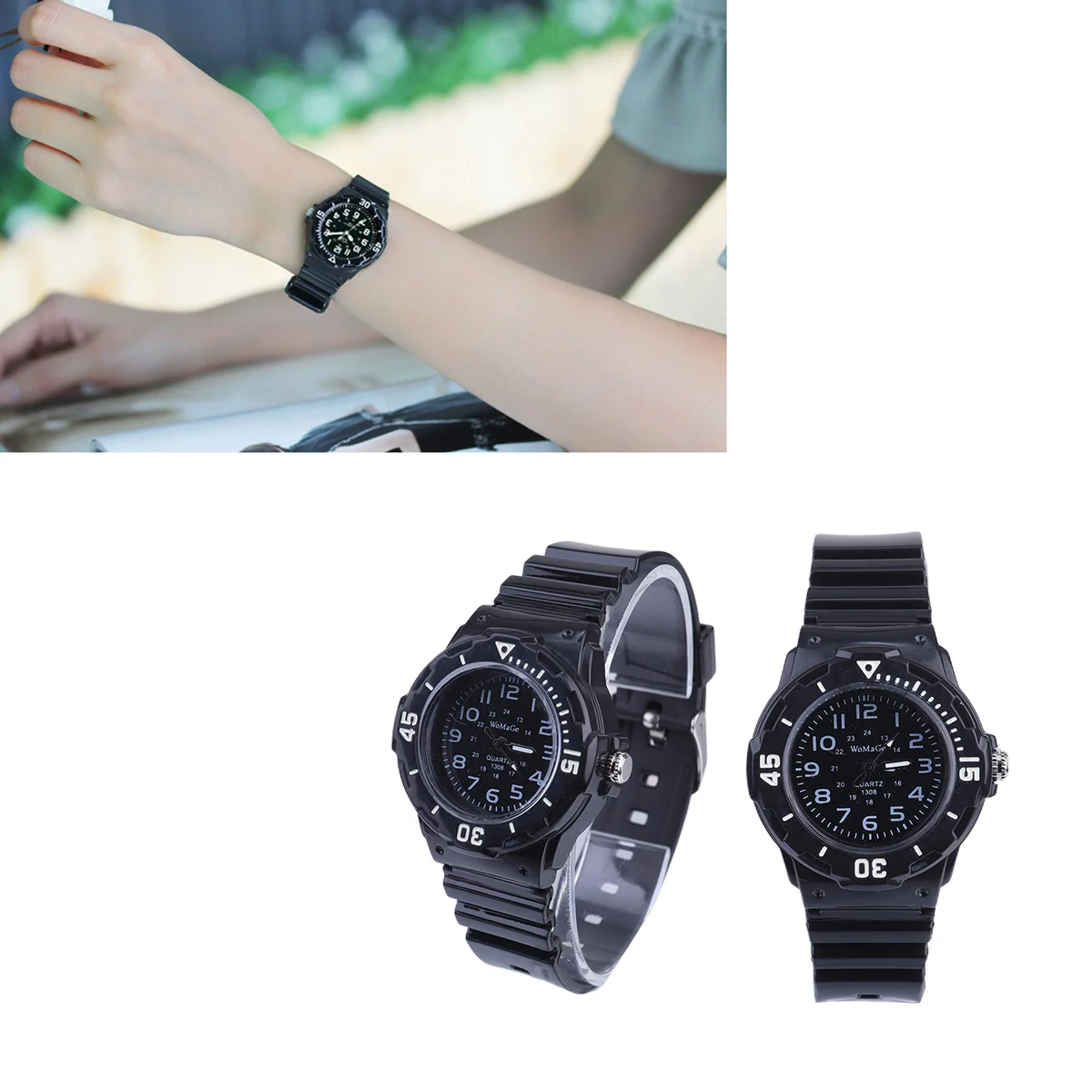 Black Children Quartz Watch Silicone Band Fashion Sports Watches Boys Girls Kids Quartz Watch Arabic Numerals Durable Material