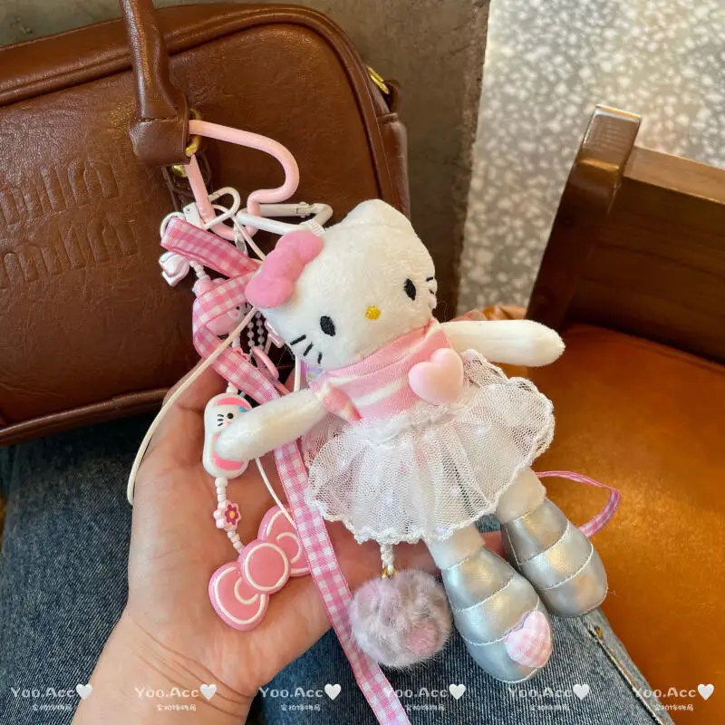 

Hellokitty Plush Keychain Kawaii Pink T-Shirt Skirt Ribbon Tassel Kt Hanging Decoration Car Hanging Decoration Backpack Keychain