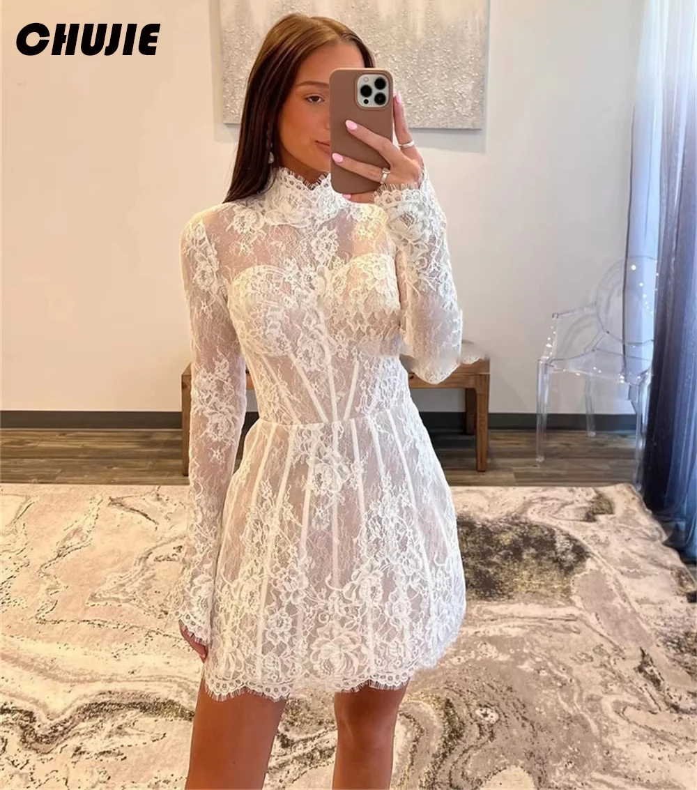 ลูกไม้แขนยาวชุดแต่งงาน Mermaid Mini ชุดเจ้าสาว Custom Made ชุดเจ้าสาว Vestido de novia งานแต่งงาน Party Dress