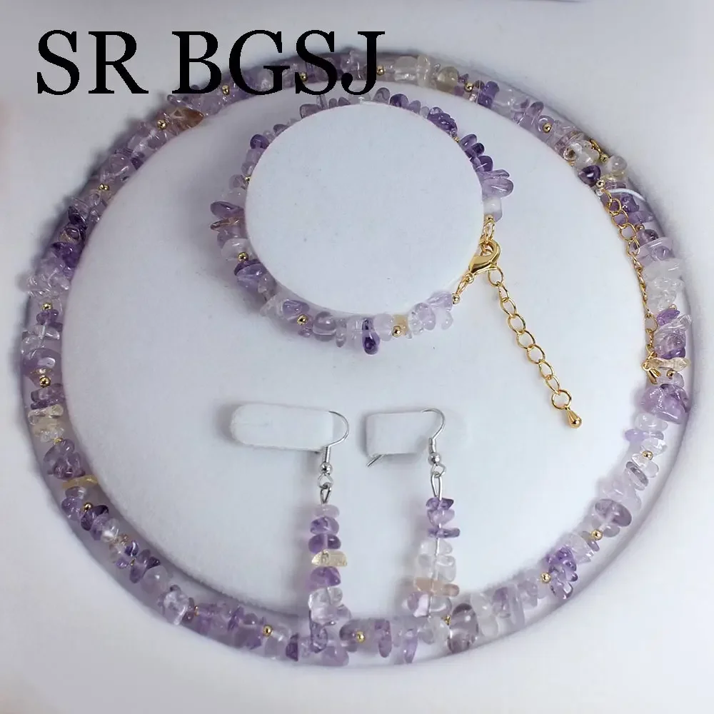 6-8mm Ametrine Genuine Natural Gems Stone Women Chockers Necklace Bracelet Jewelry Set 17.5\