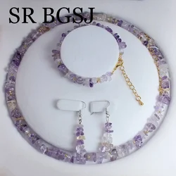 6-8mm Ametrine Genuine Natural Gems Stone Women Chockers Necklace Bracelet Jewelry Set 17.5
