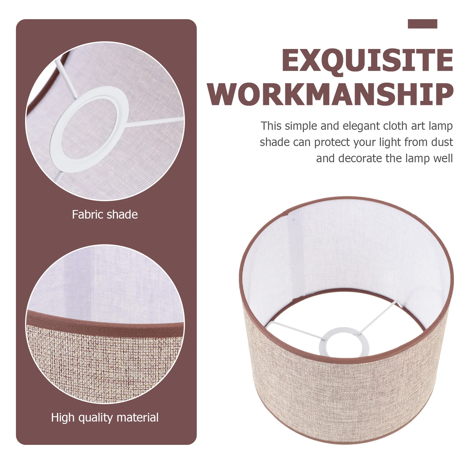 

1pc Coffee Hemp Fabric Lampshade Cylindrical Linen Cloth Light Cover For Bedroom Living Room Study Office Modern Simple