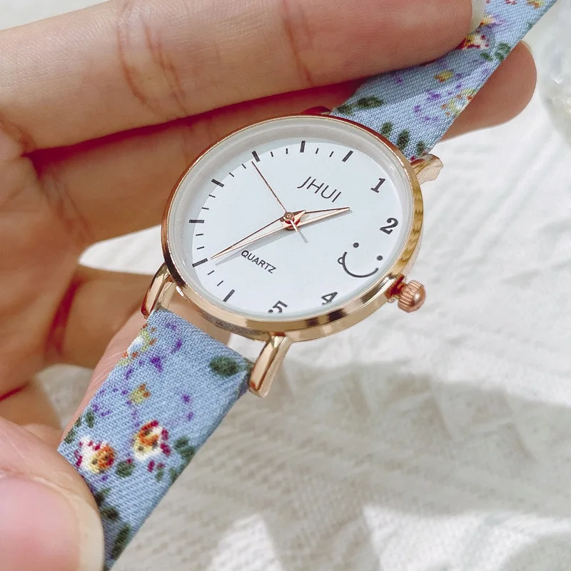 Floral Belt Ladies Watches Smile Pattern Designed Dial Watch For Women Cute Leather Wristwatch Simple Woman relogio feminino