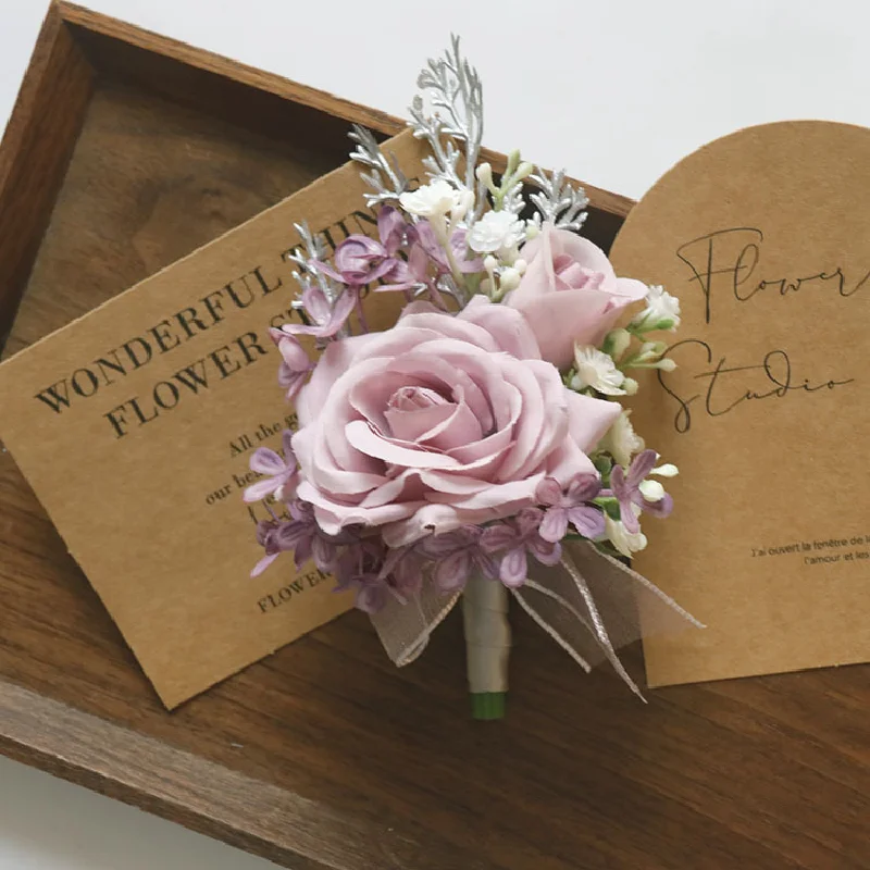 Buquê de Flor Artificial para Casamento, Buquê De Casamento Roxo, Celebração De Negócios, Abertura E Guest Corsage, Boutonniere, 2436