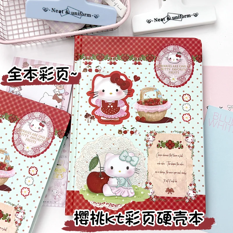 Cute Cherry Kt A5 Hard Shell Notebook Full Color Drawing Inner Page Handbook Cartoon Hello Kitty Diary Notebook