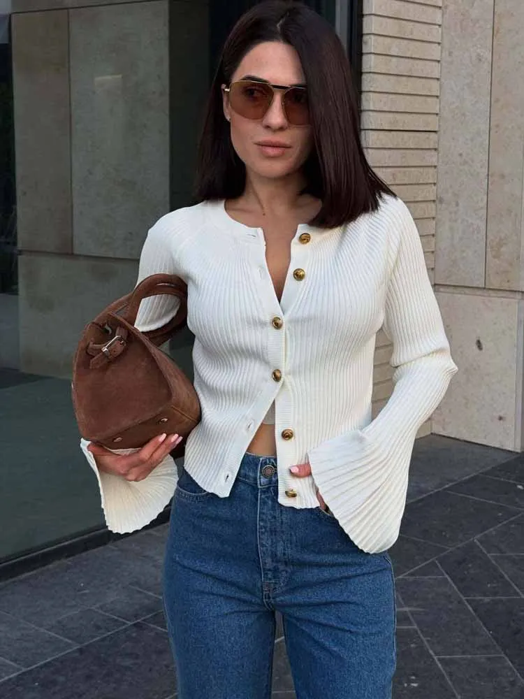 

MCDV Elegant Solid Knitted Cardigan for Women Versatile Long Sleeve Single Breasted Slim Fashion Autumn Winter Sweater Tops 2025