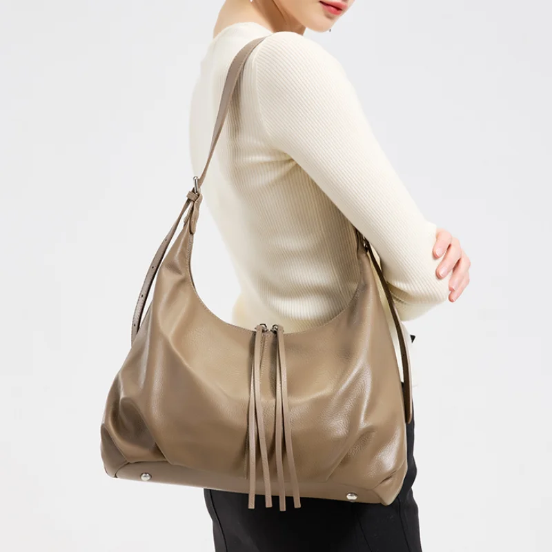 

New Spring Ladies Large Capacity Genuine Cowhide Leather Underarm Bags Women's fashion Luxury Designer Shoulder Crossbody Bag