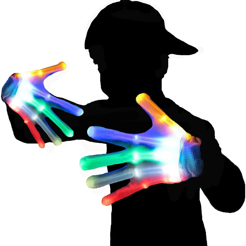 Guantes intermitentes Led de Halloween, guantes brillantes de arcoíris de alta elasticidad, 7 modos luminosos, juguetes para niños y niñas, suministros electrónicos para fiestas y bares