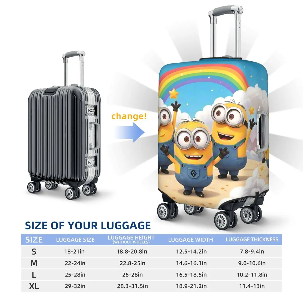 مخصص M-Minions غطاء الأمتعة حامي مضحك لطيف الكرتون فيلم Kawaii دمية حقيبة سفر الغطاء الواقي لمدة 18-32 بوصة