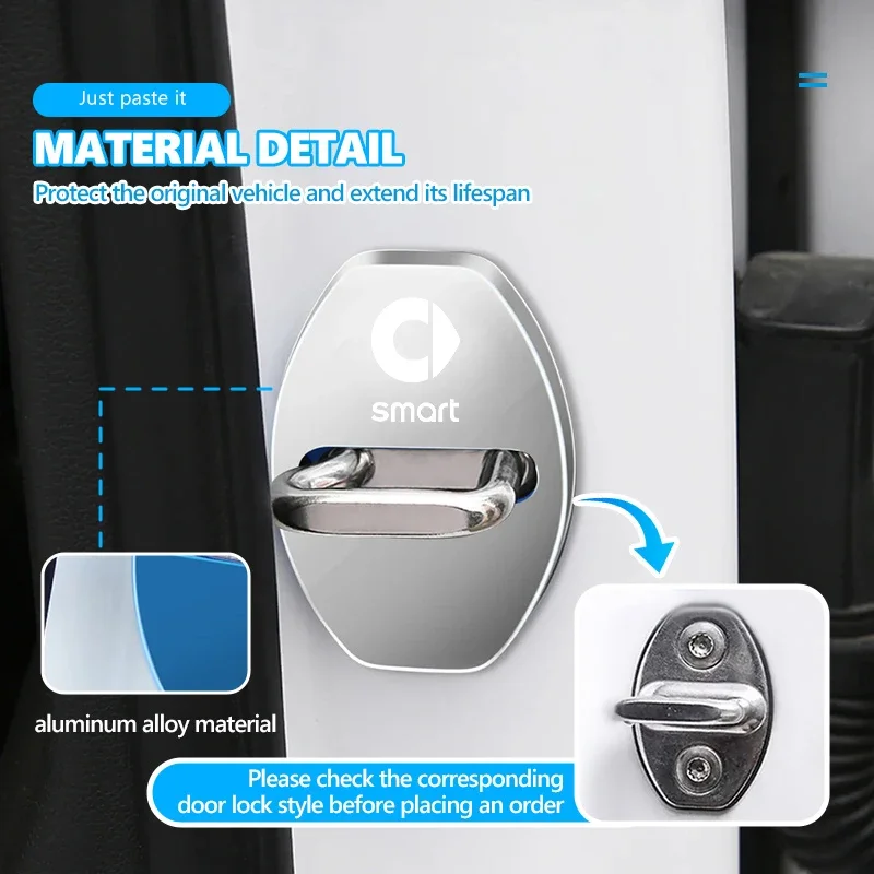 For Smart Car Door Lock Buckle Protector Cover Anti-scratch Protection Case Fortwo Forfour 453 451 452 450 454 Roadster Forjerem