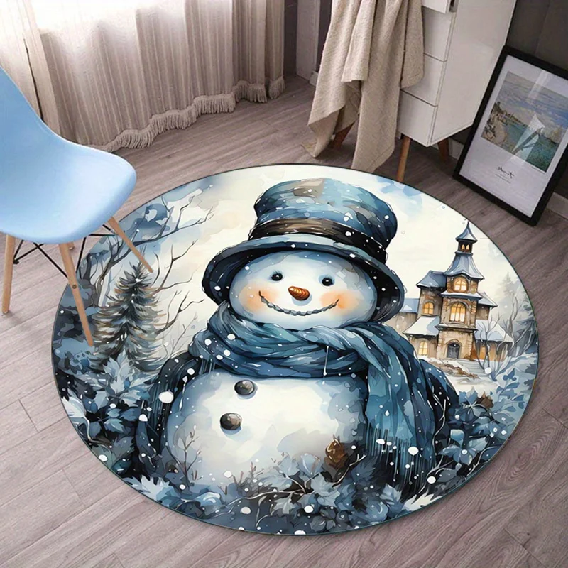 

SnowmanWinterWonderlandRoundCrystal VelvetRug ChristmasSnowScene декоративный напольный коврик для гостиной, спальни, домашнего праздничного декора