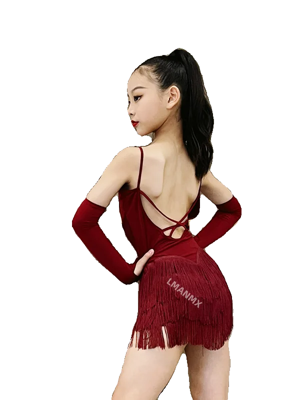 Traje de baile latino 2024, nuevo vestido de práctica de verano para niñas, falda con borlas de gama alta, actuación latina