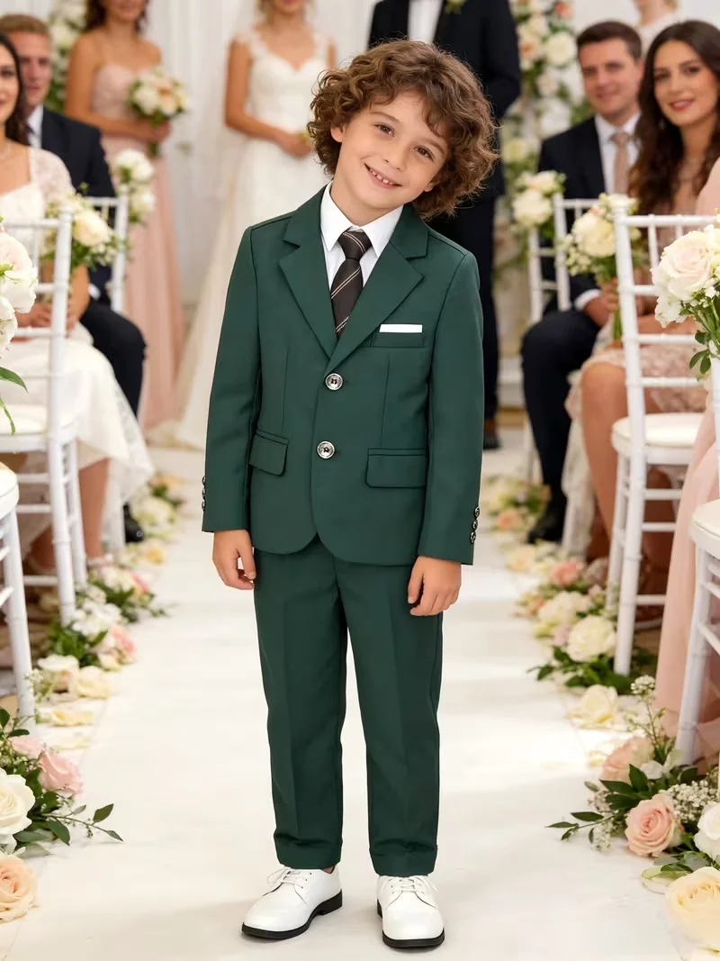 Boys' Fashion Suit 3pcs Set Blazer Trousers Tie Formal Wear for School Performances Weddings Flower Boy Piano Recitals Outfit