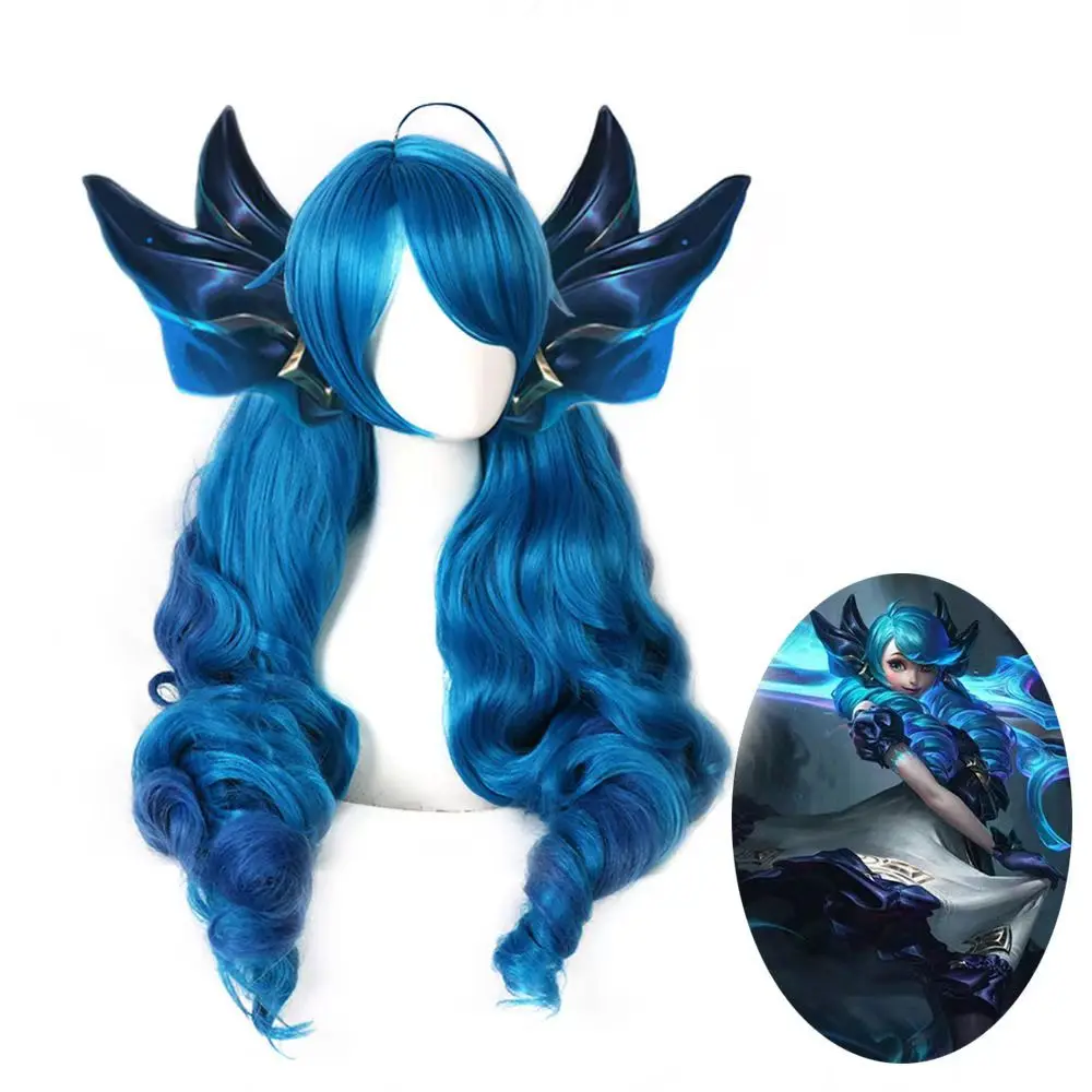 

Gwen Game LOL Cosplay Wig Blue Green Mixed Long Curly Wigs Heat Resistant Synthetic Hair Hallowen Party+ Free Wig Cap