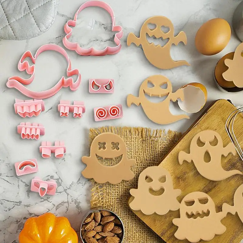 Molde cortadores de galletas para Halloween, Kit de moldes para galletas con diseño de patrón de fantasma, pasteles de Chocolate para rellenos de cortador de galletas, decoraciones para pasteles