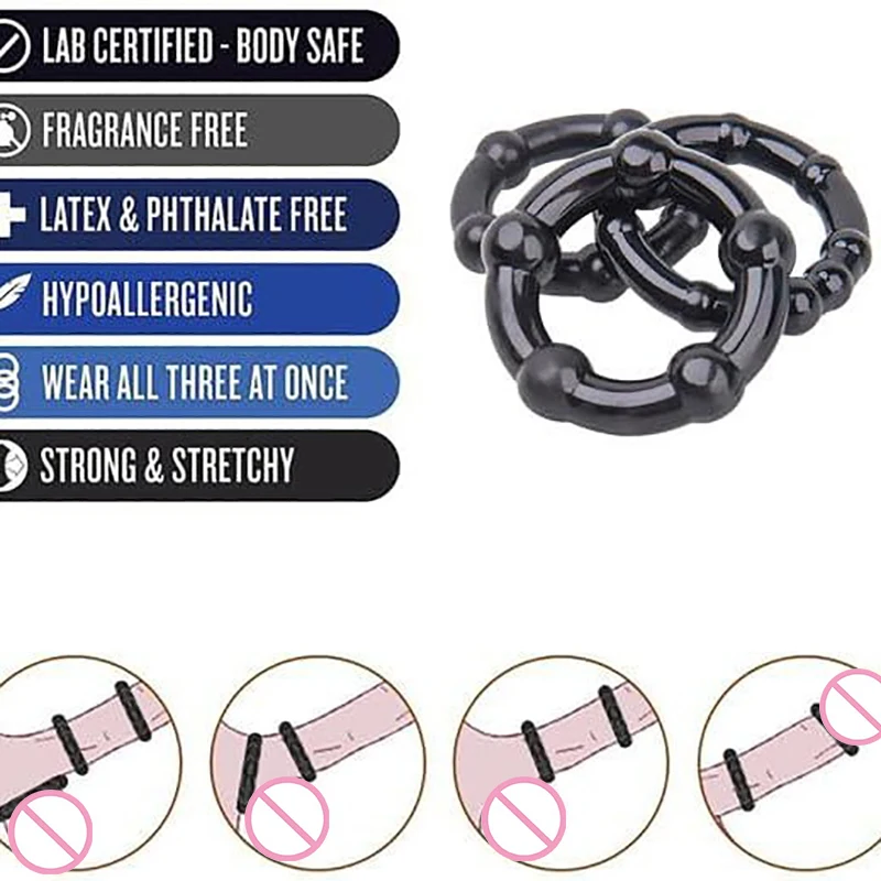 【HB】3 Pcs/Set Male Cock Ring Delay Ejaculation Penis Ring Sex Toys For Men Dick Enlargement Silicone Adult 18+ Stronger Erection