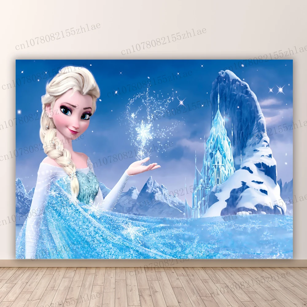 Fondo fotográfico de Frozen para fiesta de cumpleaños, telón de fotografía de dibujos animados para Baby Shower