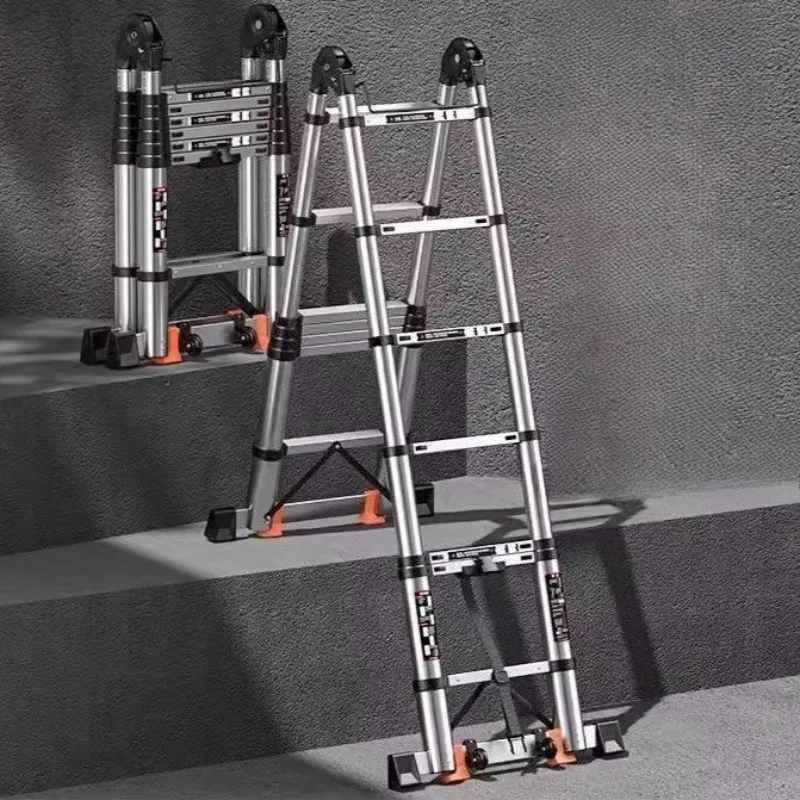 

Stainless Steel Extendable Ladders Household Multifunction Portable Folding Straight Ladder Stable Anti-slip Construction Tools