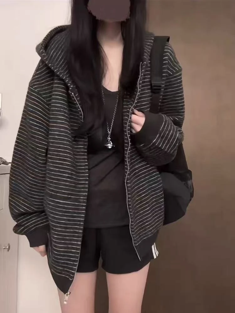 Striped Loose Long Sleeve Hoodie