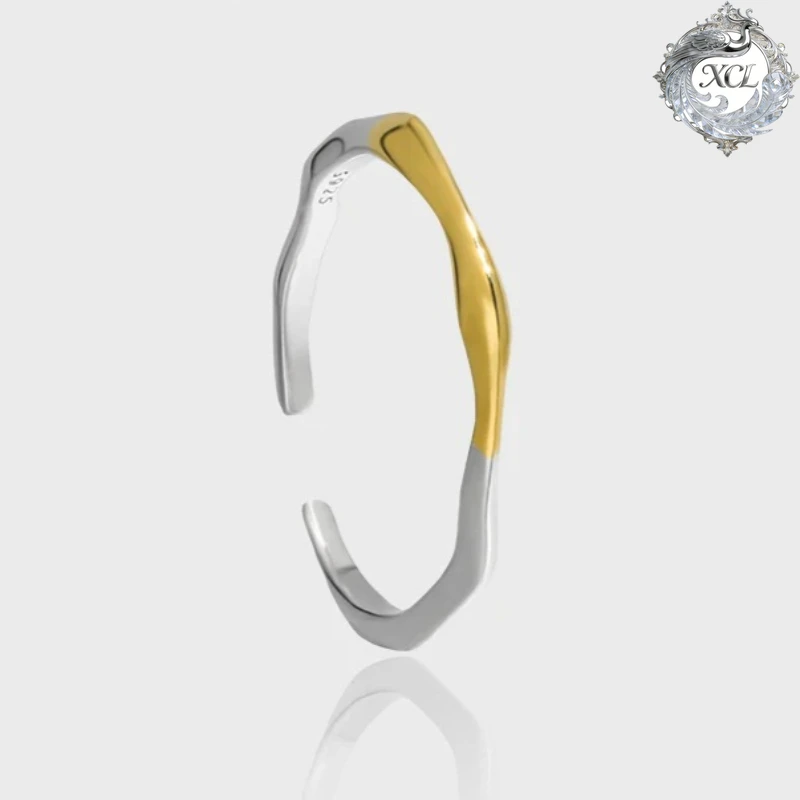 

XCL Аутентичное тонкое кольцо из стерлингового серебра S925 для женщин, кольцо с геометрической нерегулярной линией, модные изысканные минималистичные ювелирные изделия в подарок
