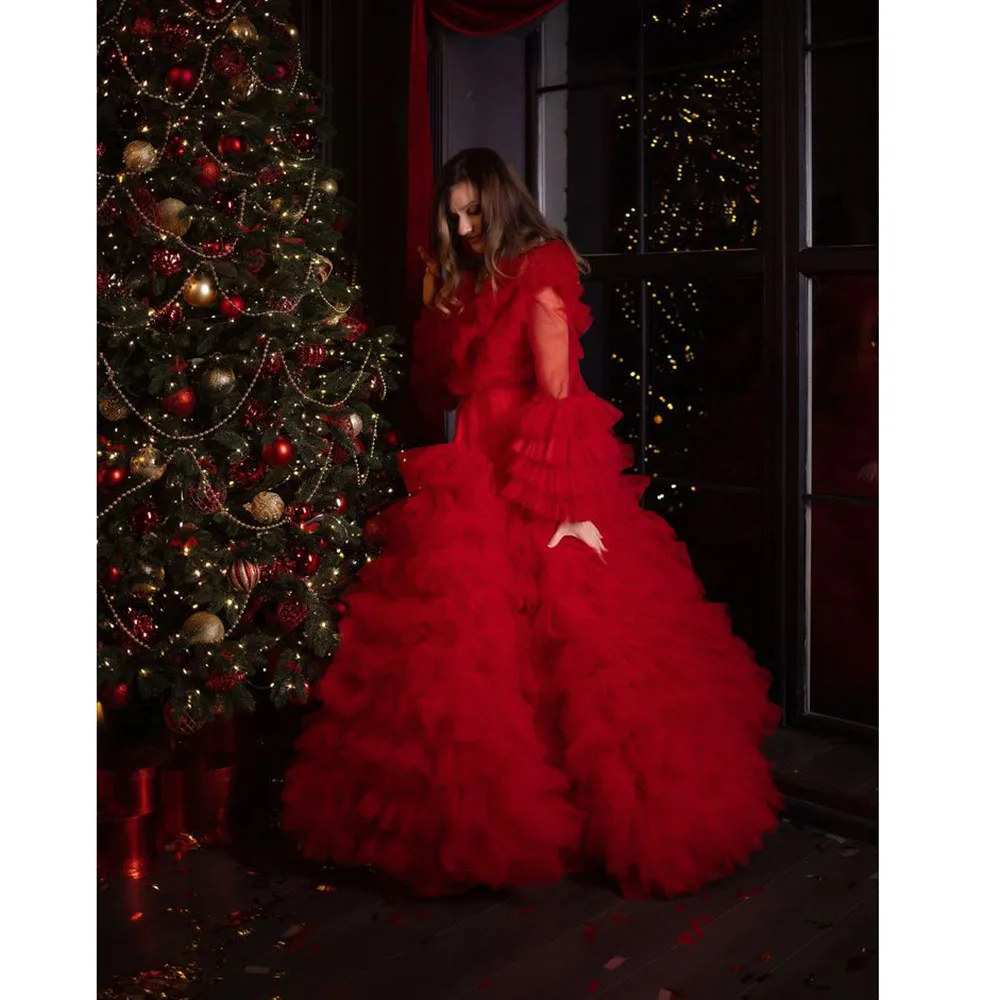 Beautiful Red Women Evening Party Dresses Floor Length A-Line Side Split High Quality Pretty Female Christmas Prom Banquet Gowns