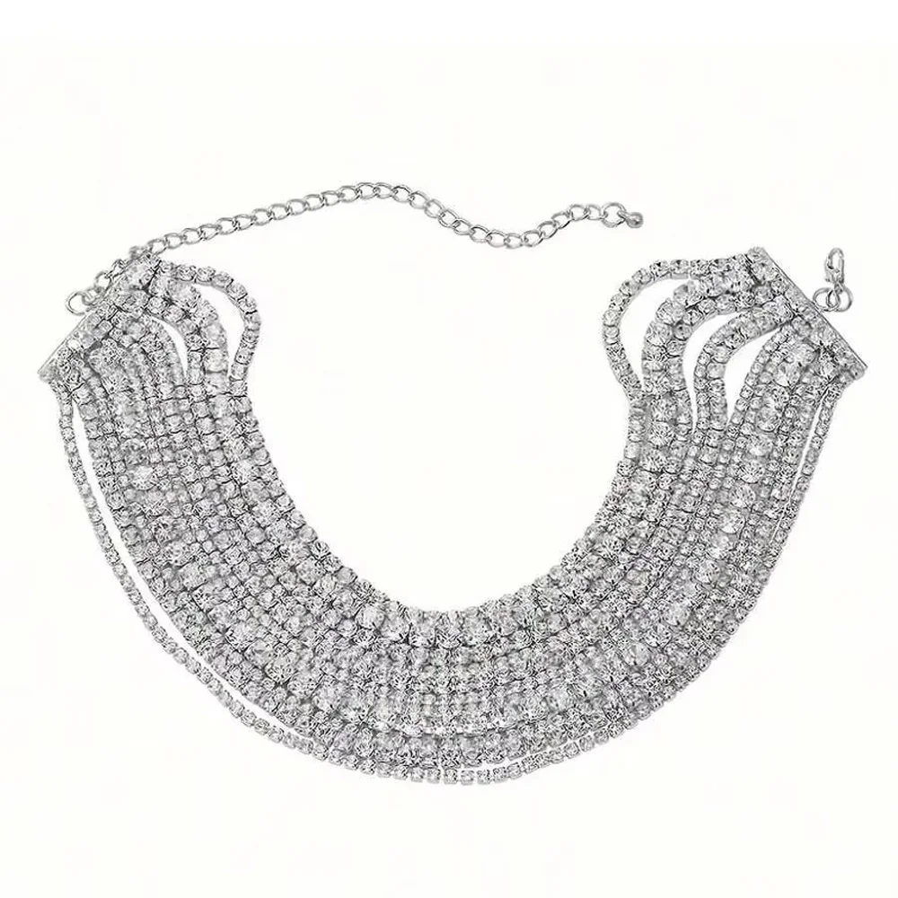 Modische mehrschichtige glänzende Drag Queen Halskette Schmuck Halskette für Frauen Hochzeit Strass Halsband – Detail 5